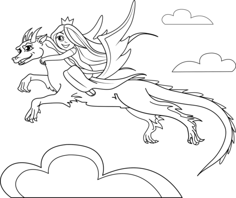 Princess With Dragon Coloring Page